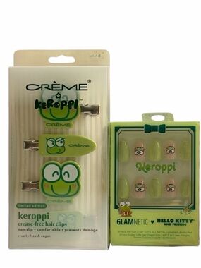 NIB Crème Keroppi Hair Clips & Glamnetic Keroppi Press-On Nail Set